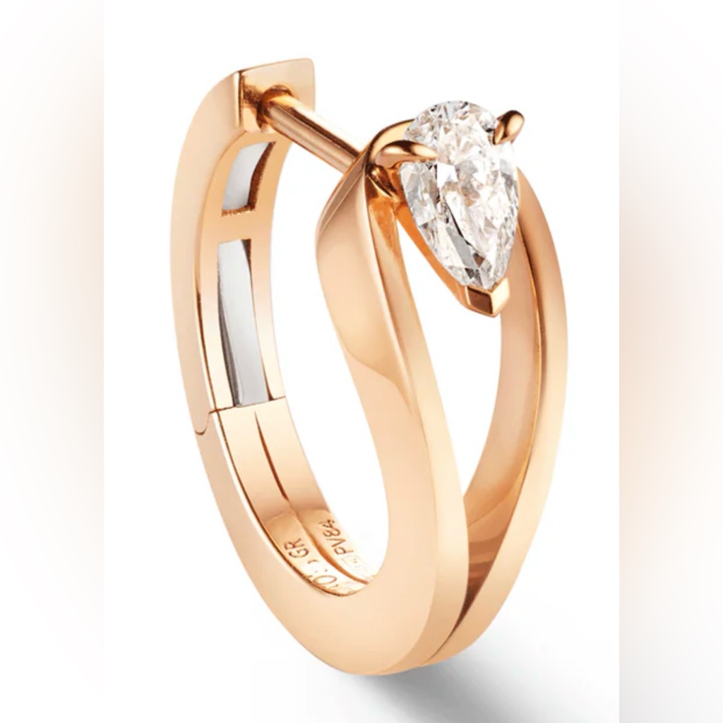 Repossi Serti Invers Diamond 18k Two Gold Huggies Earrings Pair